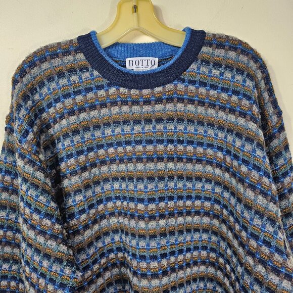 Botto Italy Mens Wool & Alpaca Sweater L Blue Olive Brown Pullover Academia Dad - Picture 3 of 10